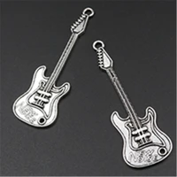 4pcs silver plated guitar charm necklace bracelet pendants diy retro metal jewelry handicraft making for music lovers gifts a540