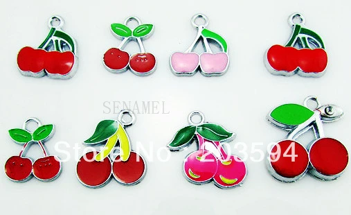 

ME020 Wholesale 100Pcs/Lots DIY Alloy Mixed Enamel Cherry Charms Fashion jewelry accessories, charms, pendants