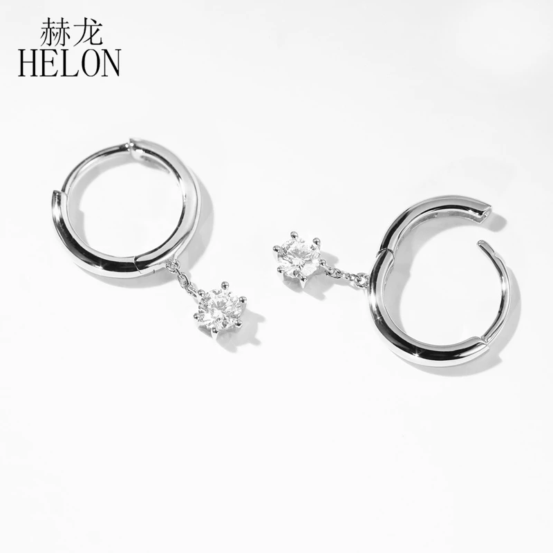 HELON Solid 14 K 585 Белое золото 0.6ct 4 мм VVS/F-G Moissanite Висячие серьги для женщин Свадьба юбилей Висячие серьги ювелирные изделия