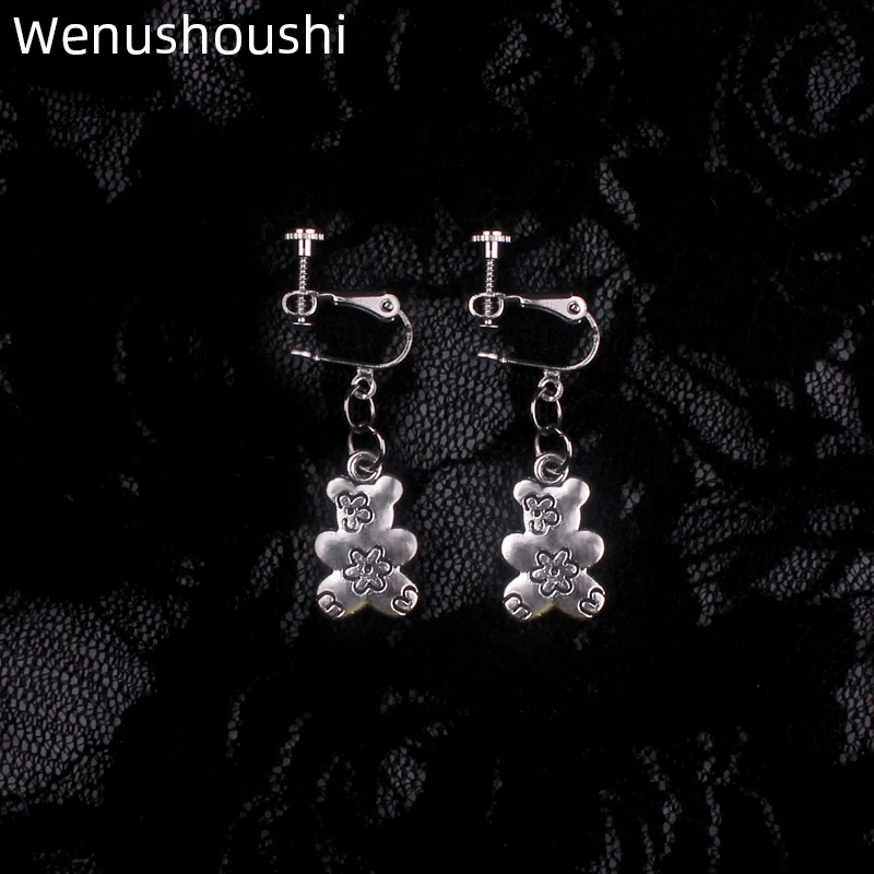 cute bear clip on earrings for women oorbellen vintage without piercing ear cuff girls | Украшения и аксессуары