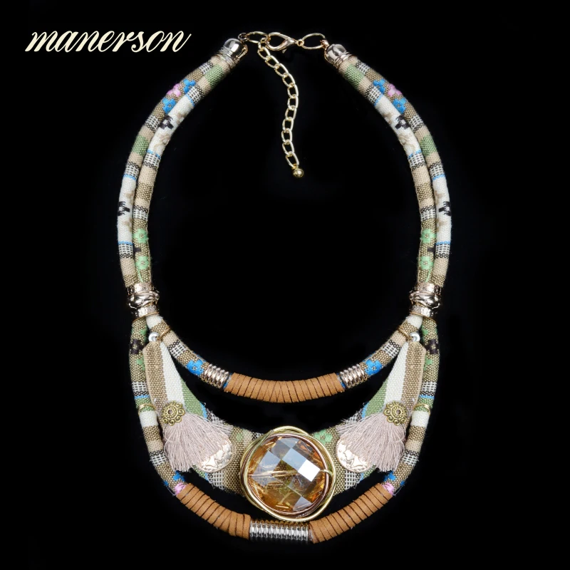 Manerson Пастельных Стразы Подвеска Женщины Staement Ожерелье Слоистых Плетеный Канат