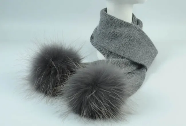 Scarf dark grey M Новая модная детская шерстяная вязаная шапка, шарф, комплект из 2 предметов, зимняя теплая детская шапка с помпонами из меха енота для маленьких мальчиков и девочек, мягкая шапка, шарфы - Цвет: Scarf dark grey M