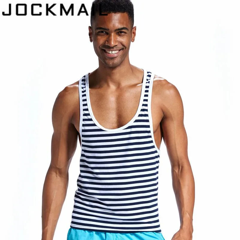 Бренд jockmail летняя одежда топ на бретелях для мужчин хлопок полосатый плотный Бодибилдинг мягкий дышащий жилет майка