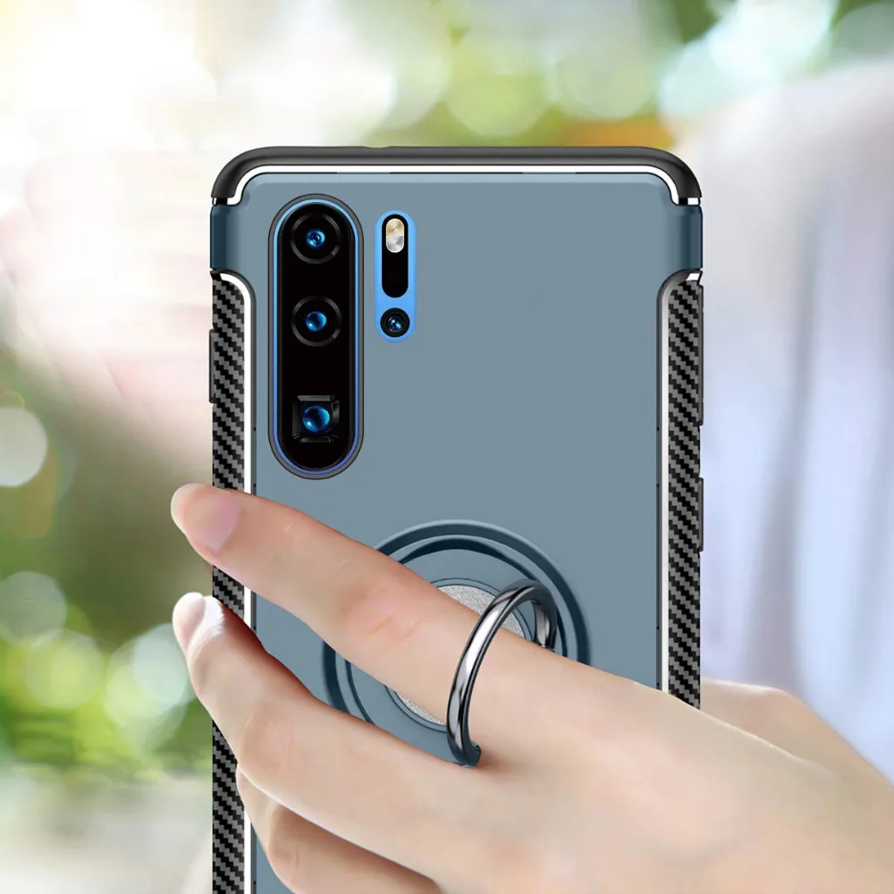 Huawei P30 Lite чехол противоударный бампер из углеродного волокна кольцо Silcone защитный чехол для huawei P30 Lite Pro Fundas Coque