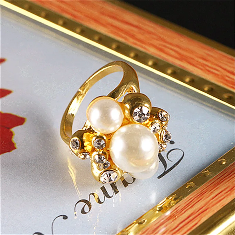 WalerV New Gold Color Ring for Women Set Fashion Charm Luxury White Round Three Pearl Rings Prom Party Wedding Jewelry Finger | Украшения и