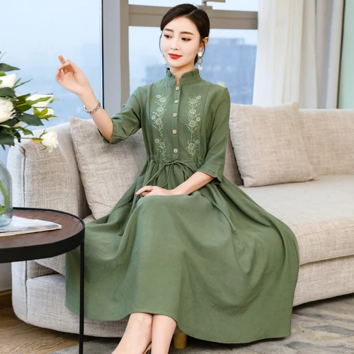 Женское винтажное платье-трапеция с оборками и вышивкой повседневная женская