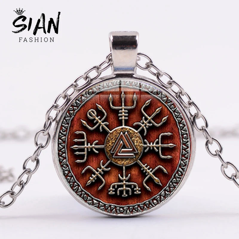 Винтажное ожерелье Компас SIAN Viking с подвеской из стекла эмблемой Троицы|Ожерелья