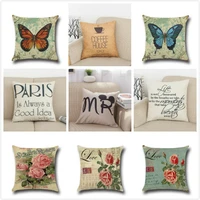 butterfly flower throw pillow case sofa waist cushion cover square decorative home bedroom seat cotton linen pillow covers