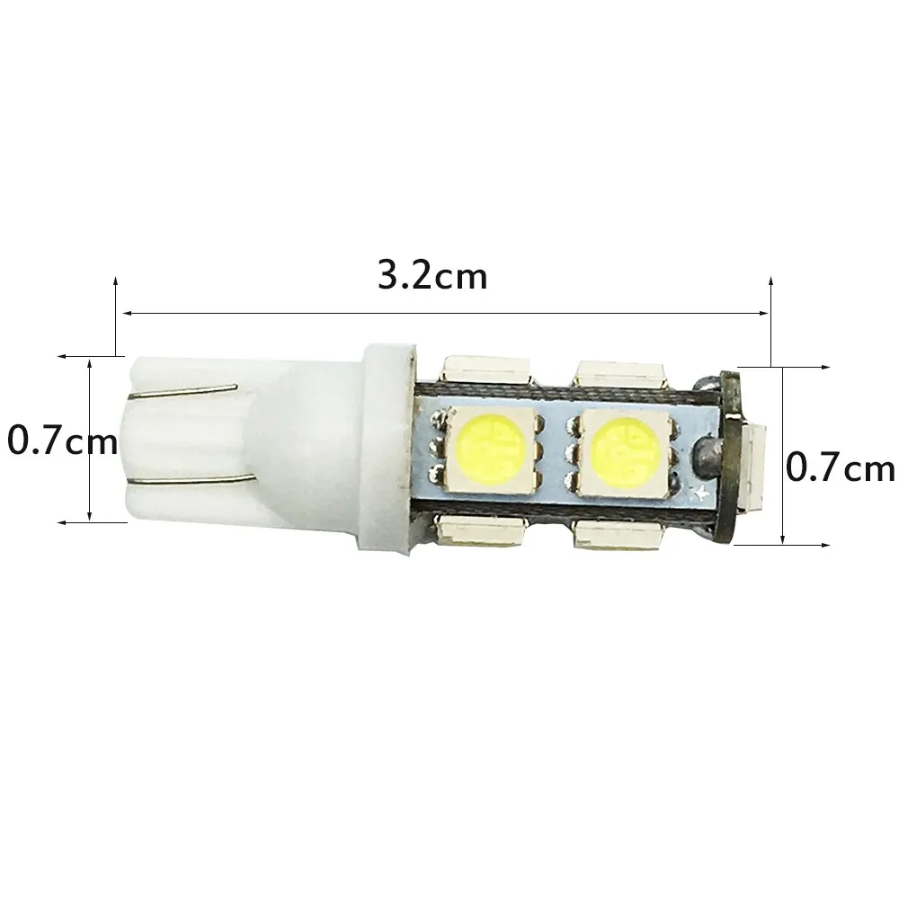 50 шт. Оптовая Продажа T10 9 SMD LED 5050 12 В белый свет 9smd 9LED Клин Авто светодиодные лампы