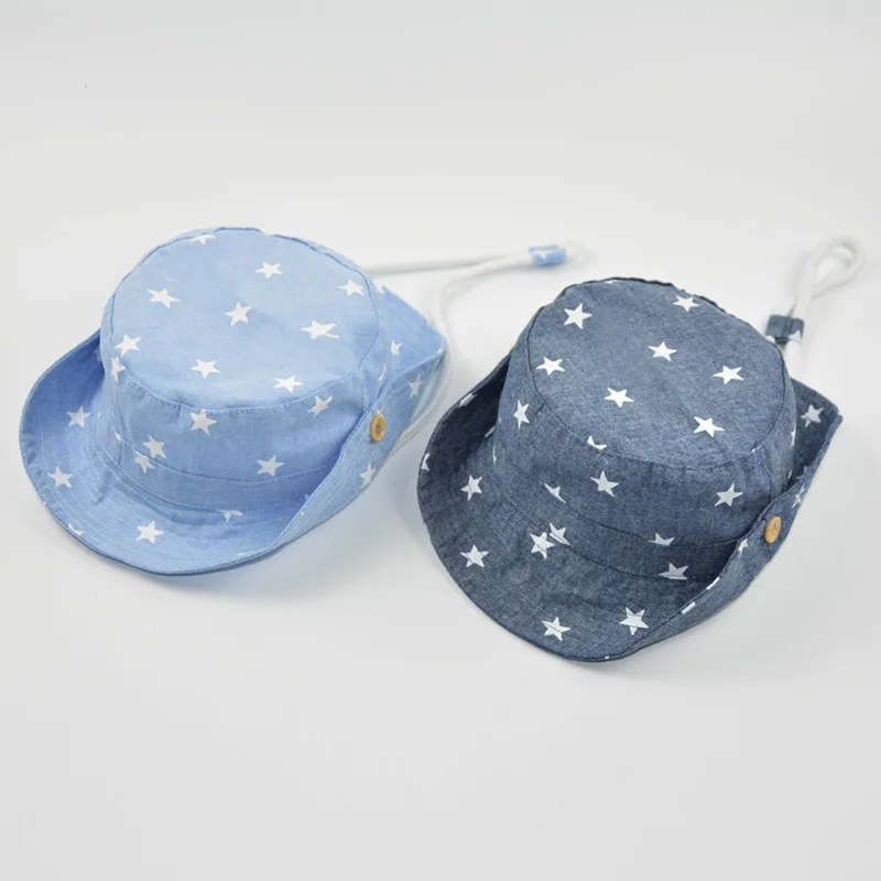 Хлопковая детская шапка кепка с принтом звезд летняя для маленьких мальчиков и