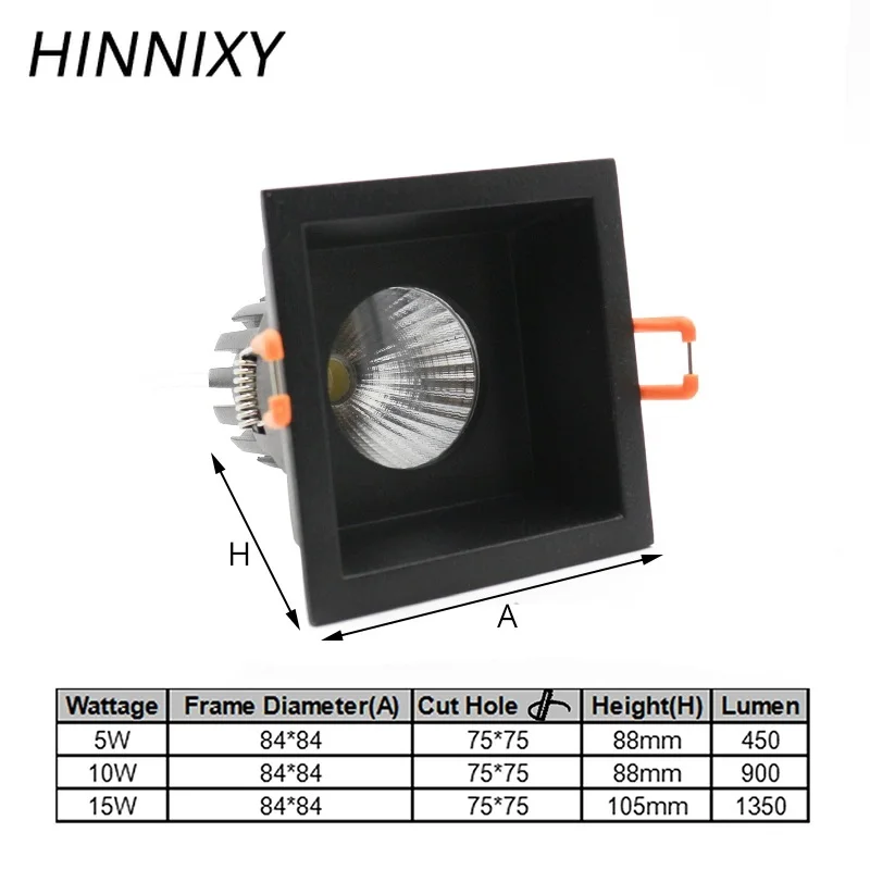 Hinnixy LED анти ослепительный Диммируемый квадратный светильник IP20 75 мм 220 В 5 Вт/10/15