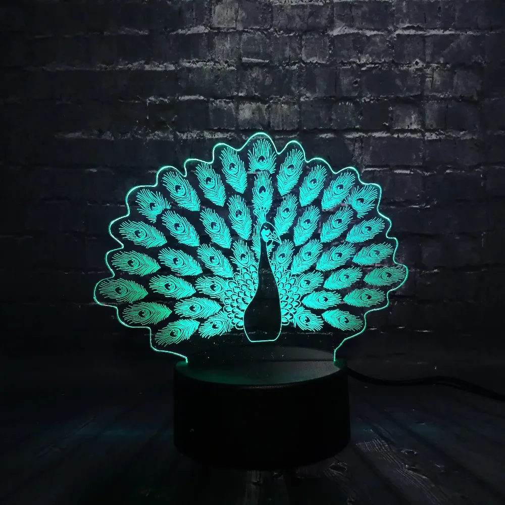 3D Павлин светодиодный ночное освещение в доме украшение животное RGB лампа спальня светильник для сна 7 цветов Изменение Мальчик Дети Рождественский подарок игрушки