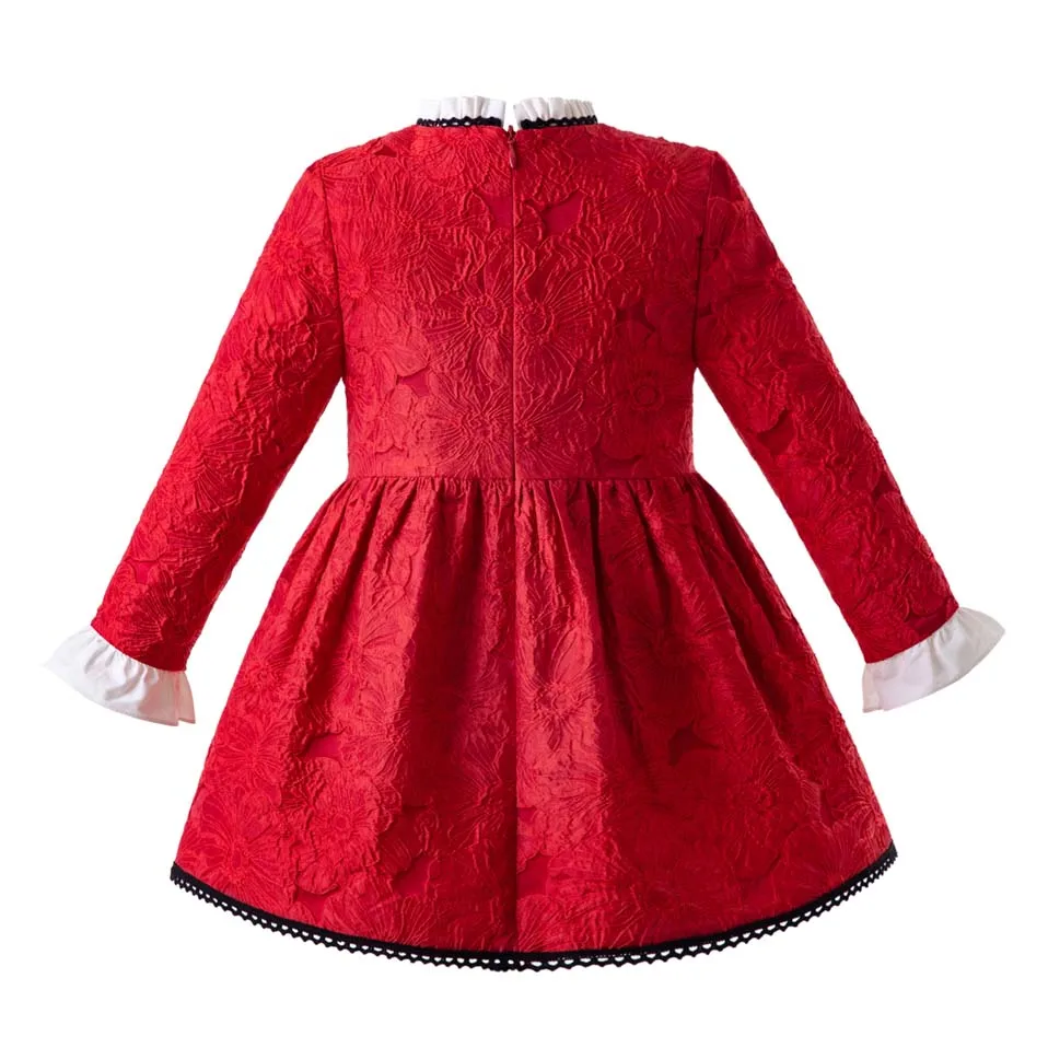 Pettigirl 2019 Retro Style Red Girl Floral Long Sleeve Pleated Collar Exquisite Rose Printed With Headband G-DMGD107-B389 | Детская