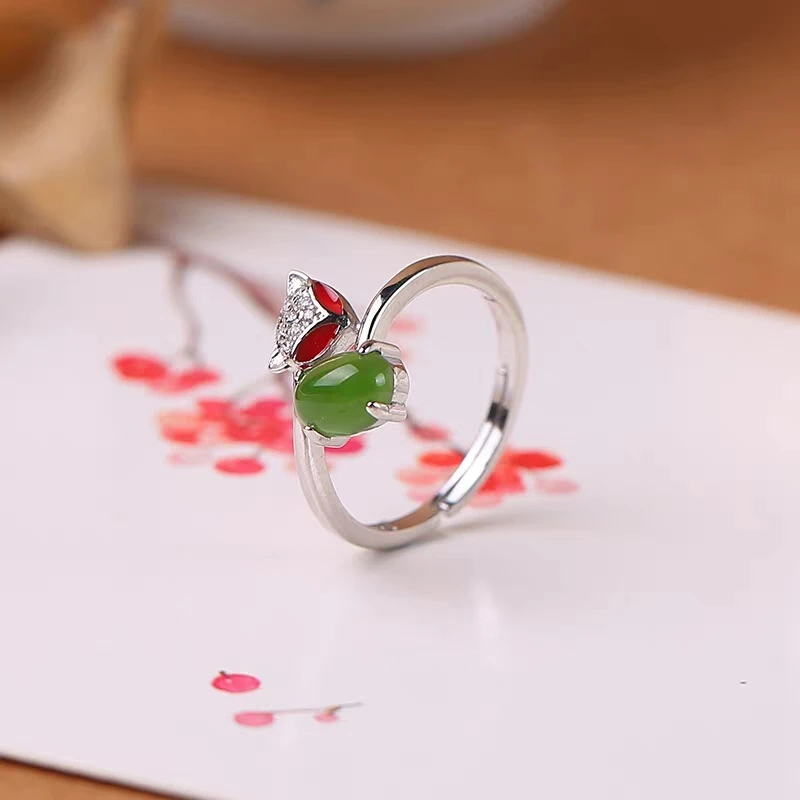 Jade Ring 925 Silver Women jade Fine Jewelry Handmade Rings With Big Stones green Stone rings | Украшения и аксессуары