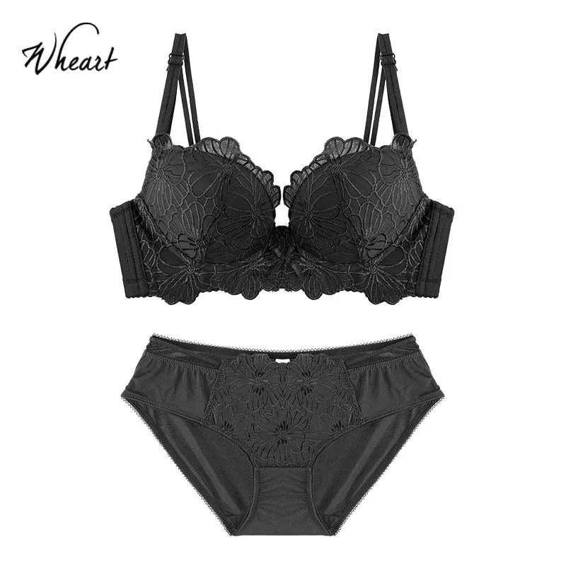 

Wasteheart Women Fashion Red Push Up Bras Lace Embroidery Bow Padded Bra Sets Panties Women Underwear Sexy Lingerie Sets