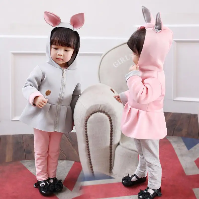 Весенняя детская одежда для девочек розовые куртки с капюшоном кошачьими ушками