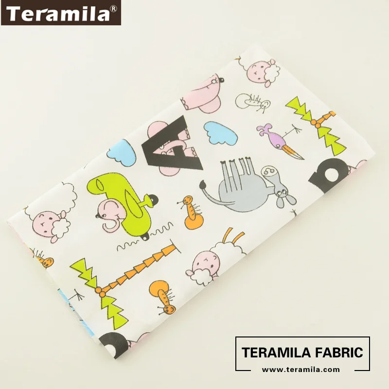 Teramila Ткань печатных мультфильм Животные с буквами Стиль 100% хлопок ткани квилтинг