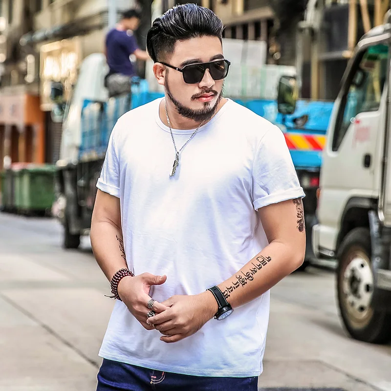 17291 white O-collar Футболка размера плюс, мужская, 5XL, негабаритная футболка, мужская, одноцветная, короткий рукав, хлопок, v-образный вырез, футболка, летняя, белая, большая, 6XL, 7XL, для роста - Цвет: 17291 white O-collar