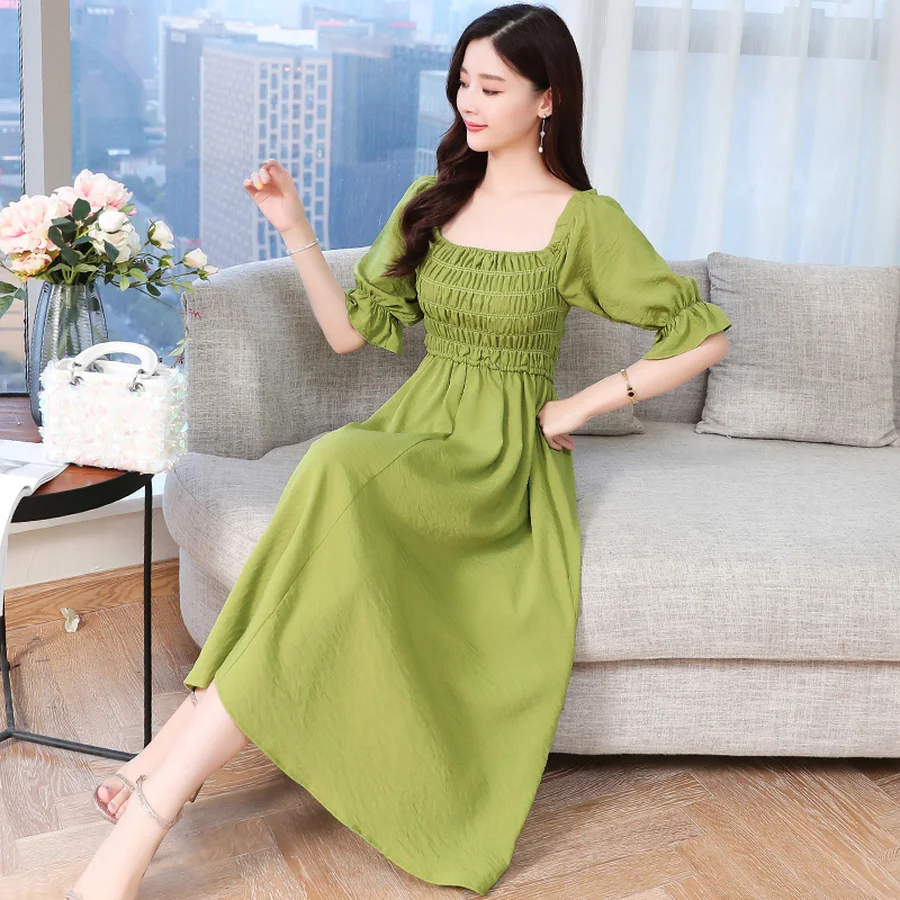 Винтажное одноцветное платье размера плюс, Boho, элегантное, летнее, новое, зеленое, шифоновое, Пляжное, миди, сексуальное, сарафан, бодикон, женские, вечерние, Vestidos