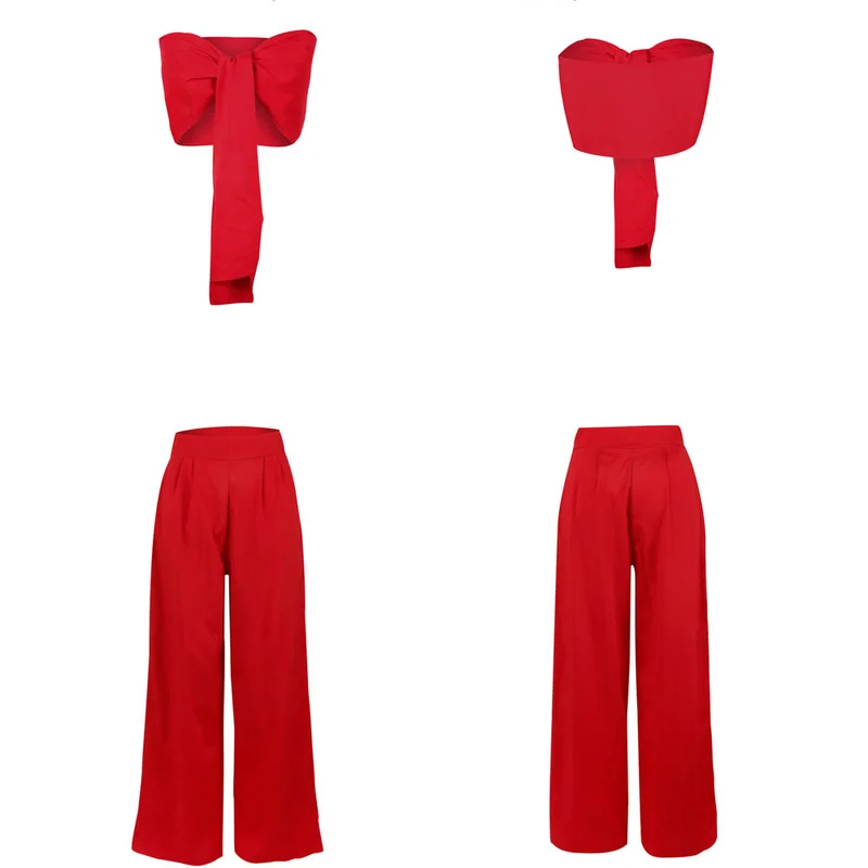 

2021 Summer Fashion Women's Sexy Tie Knots Off-the-shoulder Wide Leg Pants Casual Comfort Tide Women's Clothing Hh589