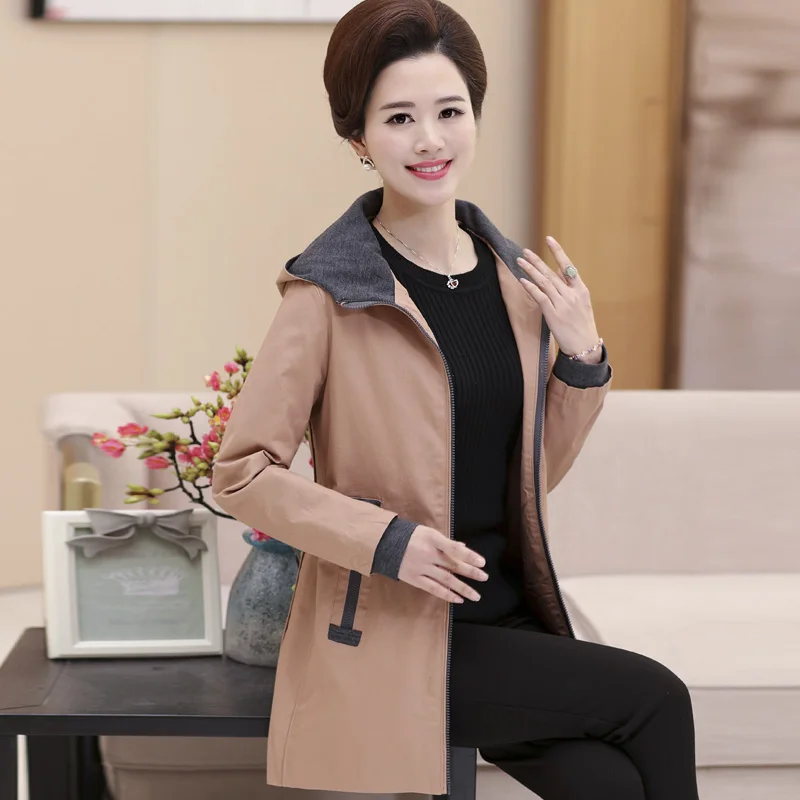 2020 Autumn Windbreakers Womens Casual Hooded Coats Women High Quality Trench Coat Middle-aged Plus Size Outerwear | Женская одежда