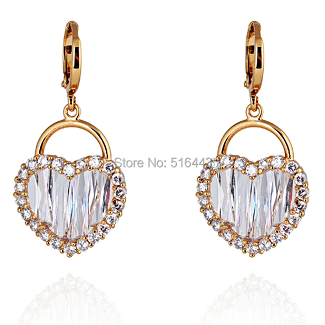 Женские серьги-подвески из 18-каратного золота с фианитом | Украшения и аксессуары