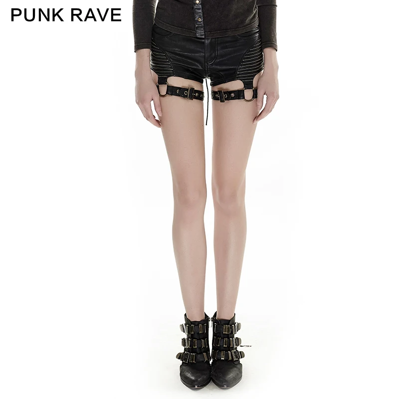 

PUNK RAVE steampunk high waist black short shorts with special design K-248