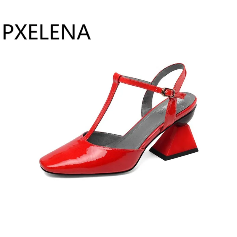 Сандалии PXELENA женские из лакированной кожи люксовые босоножки с Т-образным