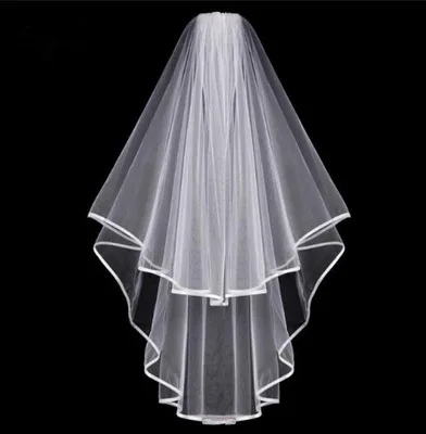 

0.5Meter White Ivory Short Wedding Bridal Veils Edge with Comb FloweWedding Accessories Bride Muslim Wedding Veil