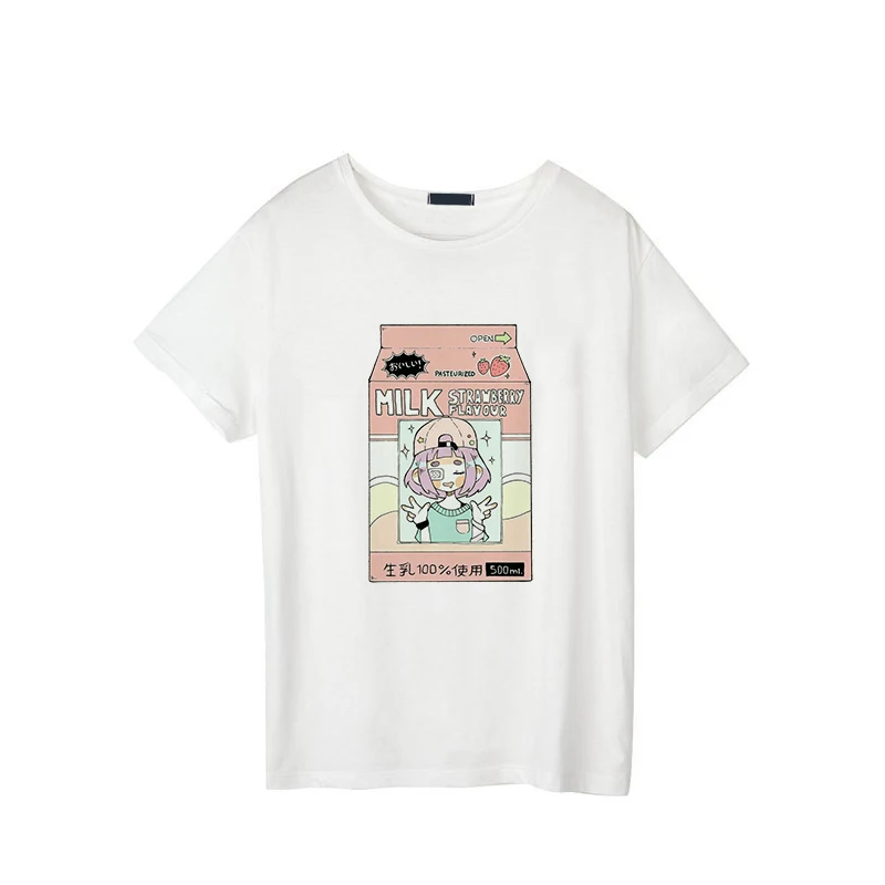 Футболка женская футболка японское молоко harajuku camiseta mujer Футболка белая Повседневная футболка Женская для благородных девушек