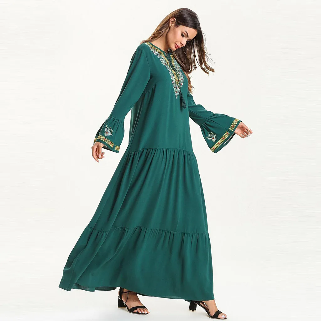 Мусульманское платье для женщин 2019 размера плюс Дубай Вышивка мусульманское