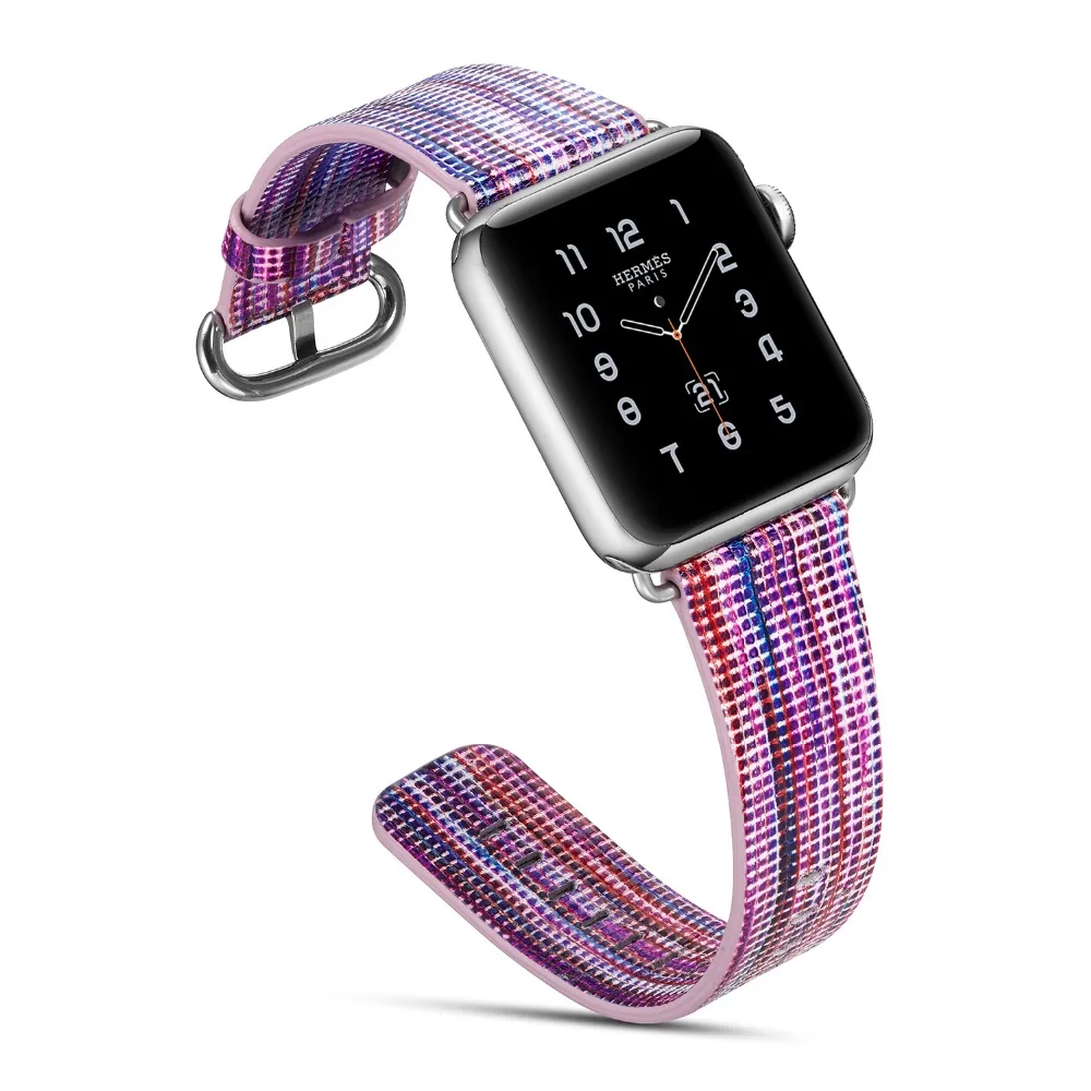 National style Painted Leather Watch Band Strap for Apple colorful pattern Wrist Bracelet iwatch 44/40/42/38MM | Наручные часы