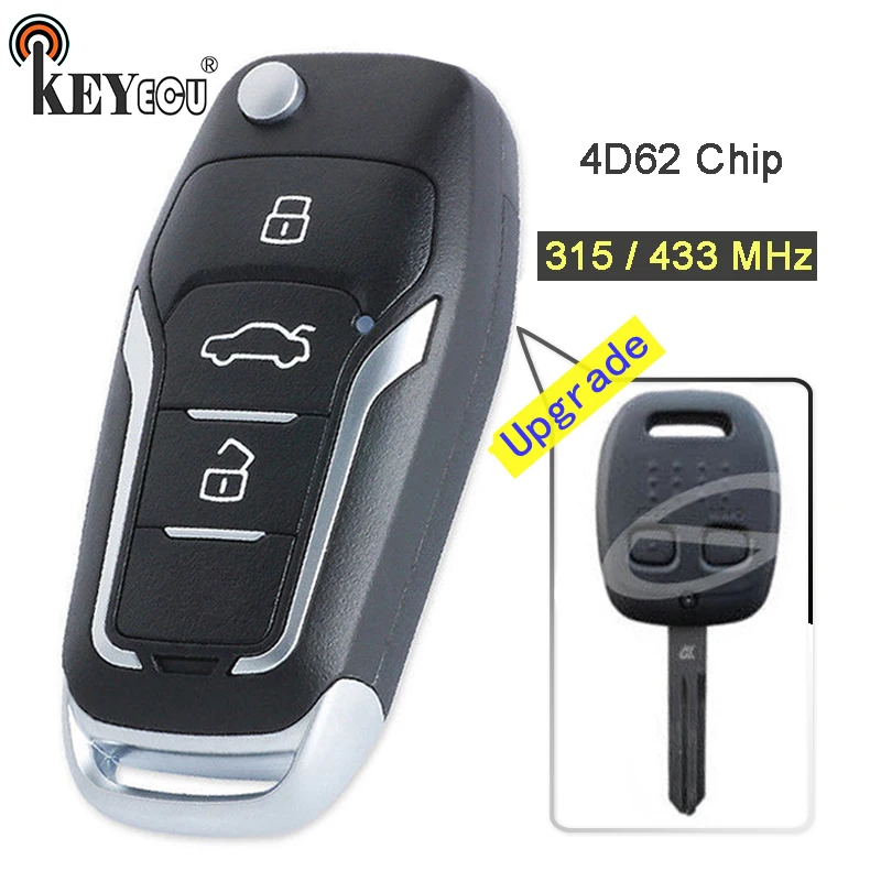 

KEYECU 315 / 433MHz 4D62 Chip Upgraded Flip Folding 2 Button Remote Car Key Fob key for Subaru Impreza Forester Liberty Outback