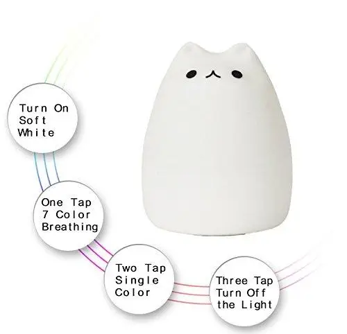 Детский ночник Lumiparty 7 цветов светодиодный USB с котом|animated night lights|led lightnight light |
