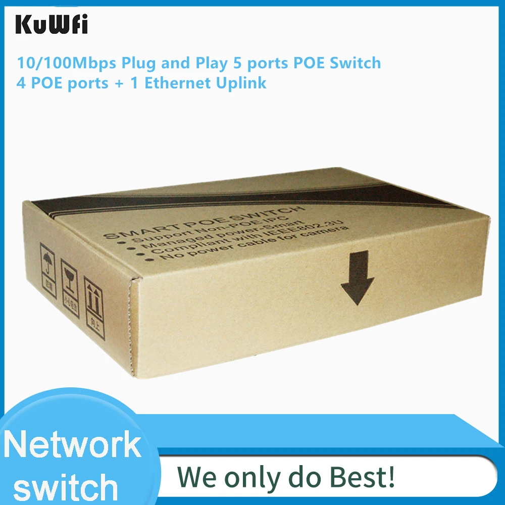 KuWFi 4 порта PoE коммутатор 1 порт Uplink Ethernet Plus 802.3af/at 78 Вт Встроенная Мощность
