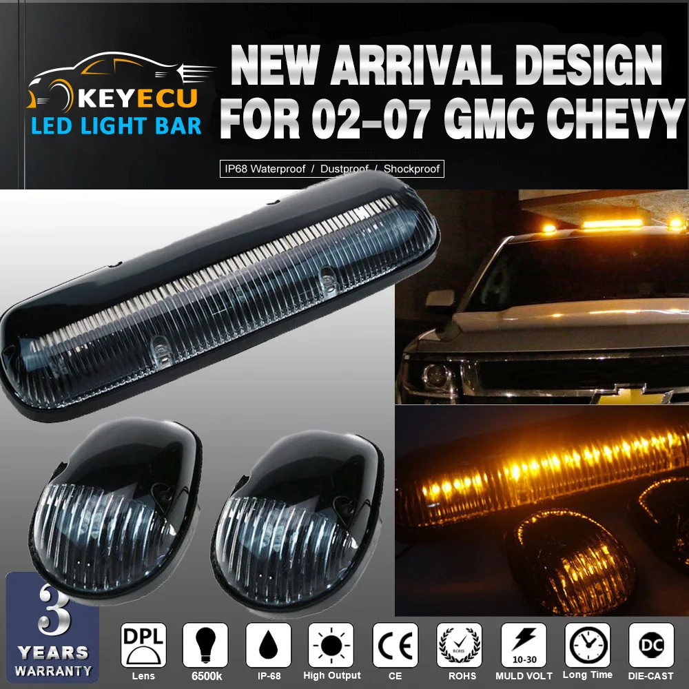 

KEYECU 3pcs/Set Smoke Lens 30LED Cab Marker Roof Clearance Lights Assembly for 2002-2007 GMC Part number: CRL264155AM