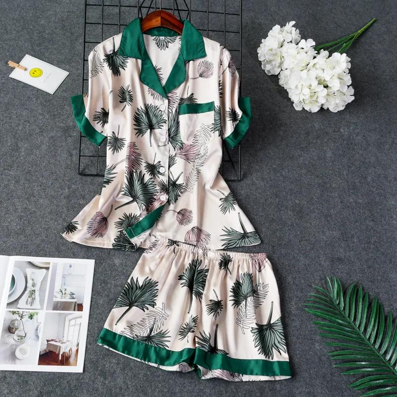 Женская шелковая пижама Daeyard летняя рубашка с коротким рукавом и шорты пижамный