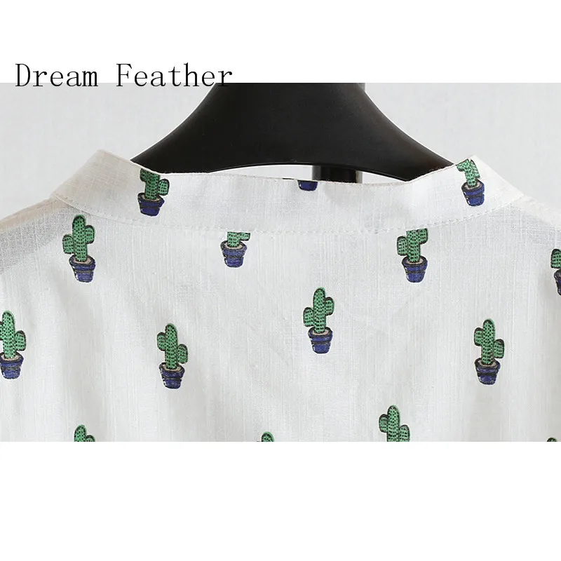 Женские блузки с длинными рукавами повседневные хлопковые принтом кактуса в