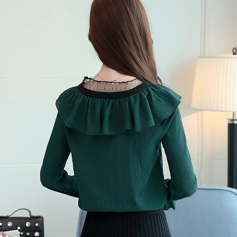 

autumn female chiffon shirt 2021 office lady blouse women's lace long sleeve shirt fashion shirt loose tops D52 30