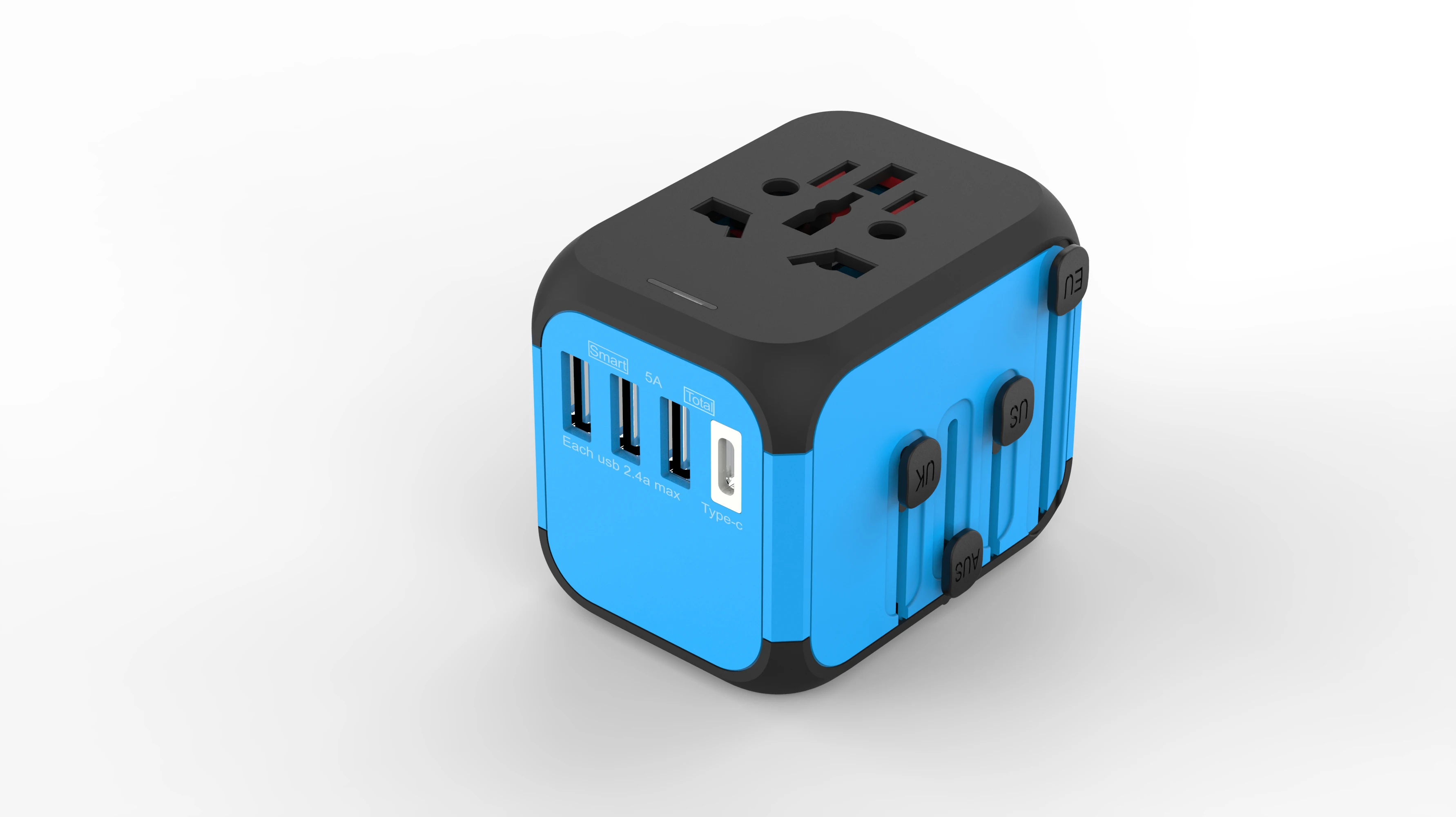 Синий Международные Путешествия Adapte baby safe дизайн 5A 3 USB r Автоматический сброс предохранителя Typc C по всему миру настенное зарядное устройство для Великобритании/ЕС/Австралии/США - Цвет: Синий