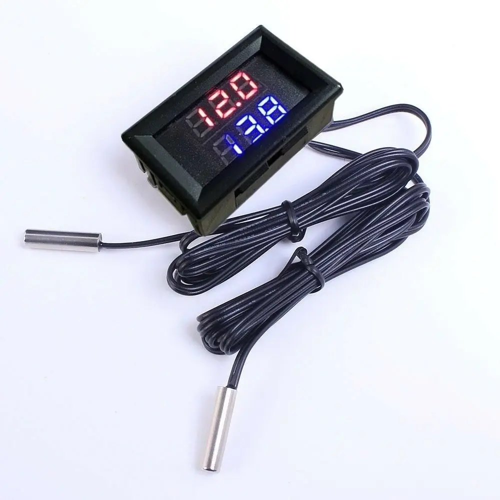 

DC 4-28V Red+Blue Dual Display Digital Thermometer w/ NTC Waterproof Metal Probe