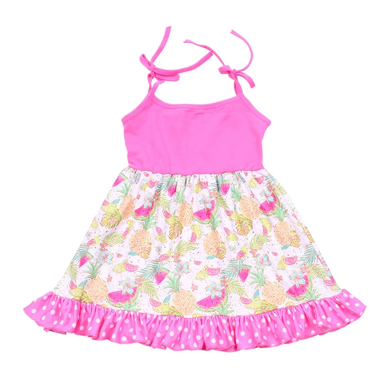 Baby Girls Summer Dress Watermelon Pineapple Printed Pink Children Sling Dot Sleeveless Clothing Milksilk Hot Selling | Детская одежда