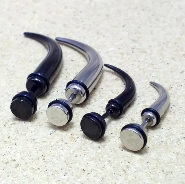 Silver Biger 1 шт поддельные серьги из нержавеющей стали с конусом для ушей, накладные серьги-носилки для ушей, конические Серьги с шипами, расширители для Мужчин, Ювелирные изделия - Окраска металла: Silver Biger