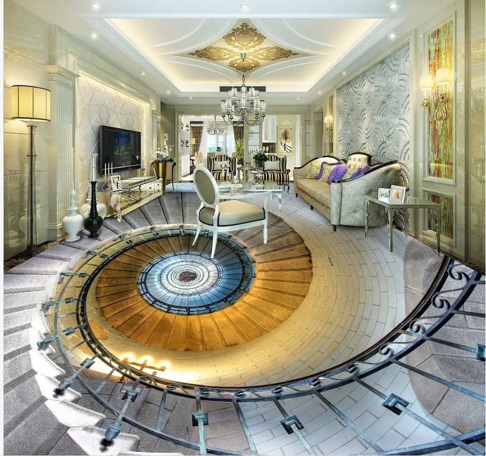 3d flooring Rotate Stairs Lobby 3D Floor waterproof wallpaper for bathroom wall floor painting | Обустройство дома