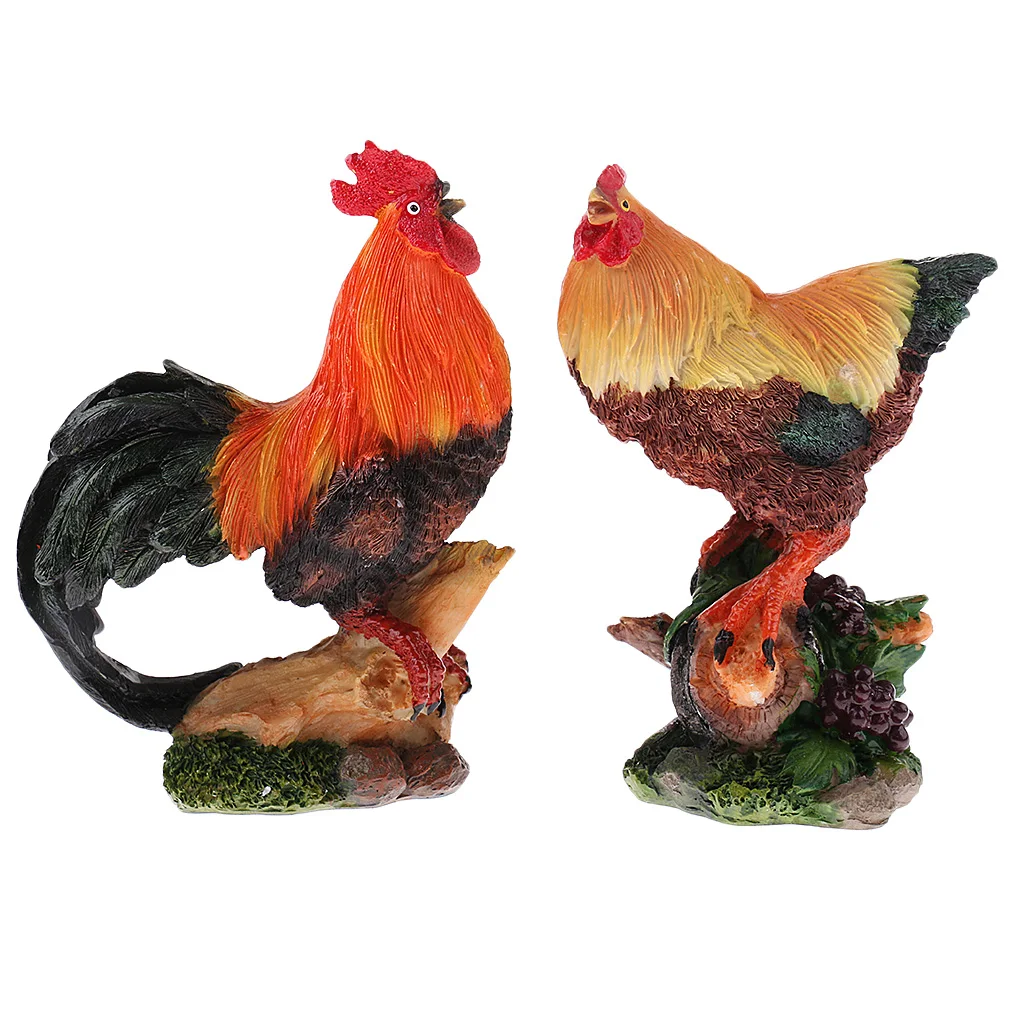 

2Pcs/Set Resin Chicken Figure DIY Home Decor for Outdoor Landscape DIY Decor