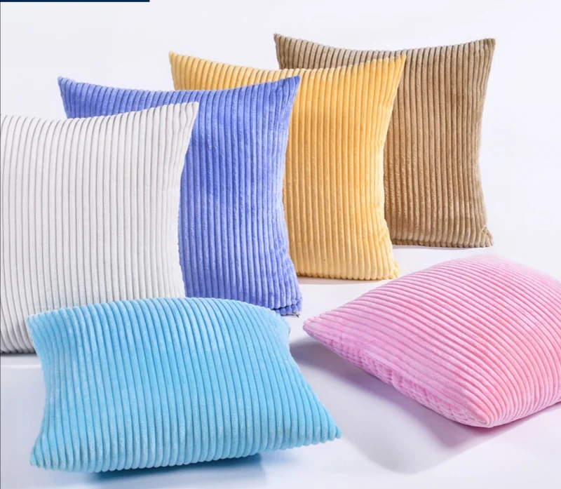Простые наволочки супер мягкие декоративные полосатые вельветовые для дивана