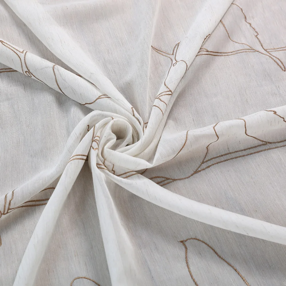 Korean Birds Embroidered Tulle Curtains for the Bedroom Faux Linen Sheer Living Room Ready Made Kitchen | Дом и сад