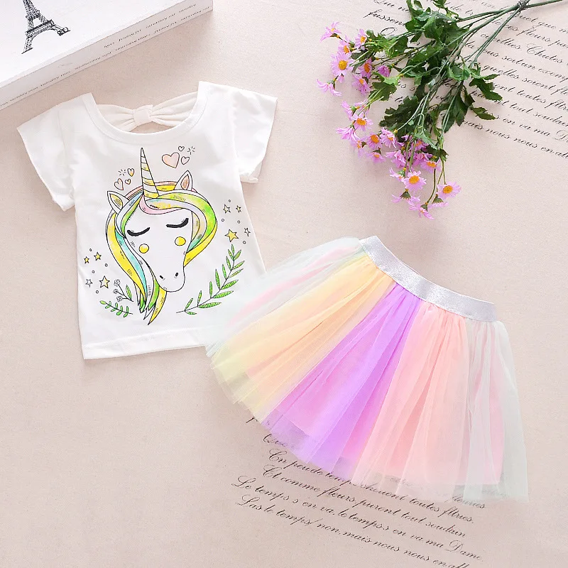 Disney Fashion Unicorn Dress for Girls Children's Clothe Kids Lace Dresses Baby Costume Summer Sleevel Princess | Детская одежда и