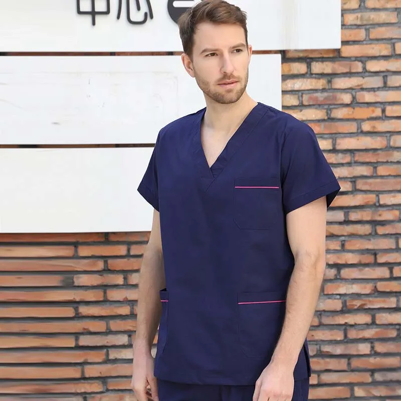 Мужская медицинская форма чистый хлопок v образный вырез топ доктор цветная