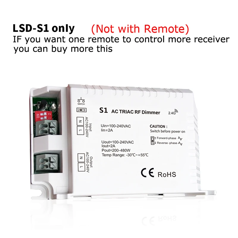 S1 Triac Dimmer Светодиодный триамный диммер 220 В, высокое напряжение, 2,4 В-В переменного тока, 2 А, задний край, затемнение г, беспроводной Радиочастотный дистанционный светодиодный светильник, триамный диммер S1 - Цвет: S1 Triac Dimmer